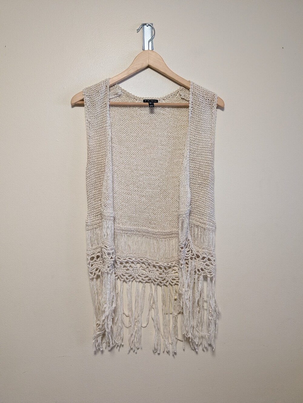 FANG Y2K Boho Fringe Crochet Vest Size L Festival Layer